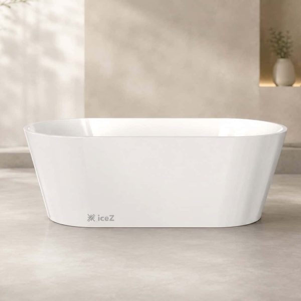 Modern white acrylic ice bath for cold therapy and recovery.